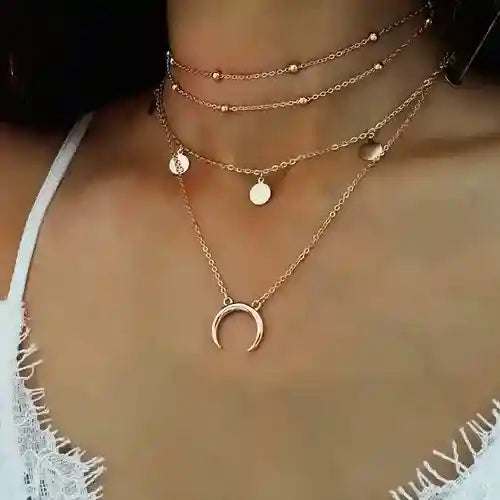 Crescent Moon Layered Necklace - AuriJewel