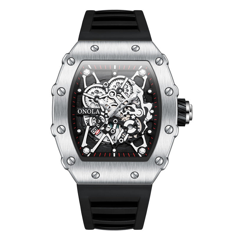 ONOLA Watch Automatic RX-Series with alloy case, silicone strap, skeleton dial, and quartz movement