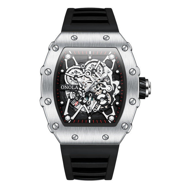 ONOLA Watch Automatic RX-Series with alloy case, silicone strap, skeleton dial, and quartz movement