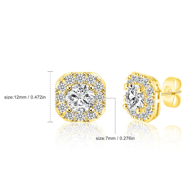 12mm Copper Inlaid Zircon Ear Studs Earrings Fashion Design Trend Heavy - AuriJewel - 0