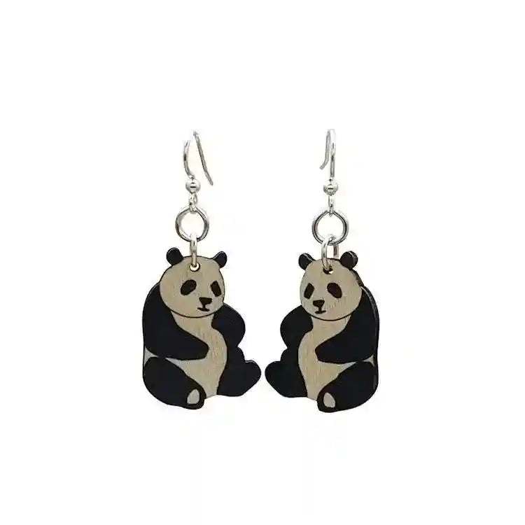Eco Panda Wood Stud Earrings with laser-cut sustainable wood and panda design