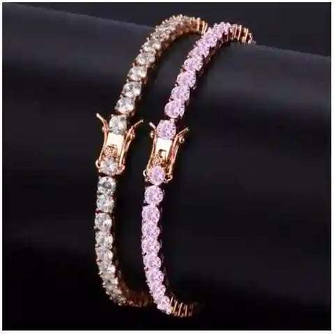Rock 4 mm CZ Tennis Bracelet featuring hand-set AAA cubic zirconia stones in durable brass setting