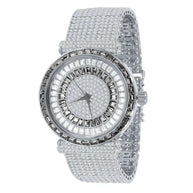 Foxy CZ Iced Steel Watch with cubic zirconia-studded bezel and stainless steel bracelet