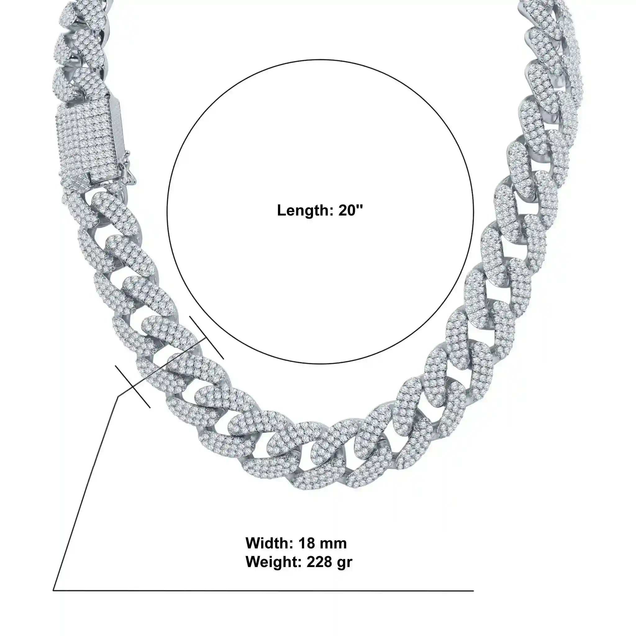 Stallion Iced 18 mm Cuban Chain with AAA cubic zirconia stones, 20-inch length, heavy brass design