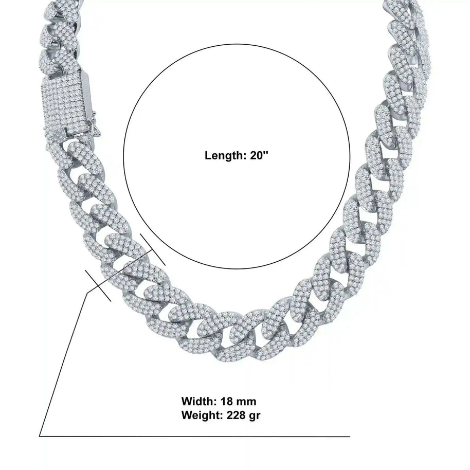 Stallion Iced 18 mm Cuban Chain with AAA cubic zirconia stones, 20-inch length, heavy brass design