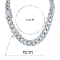 Stallion Iced 18 mm Cuban Chain with AAA cubic zirconia stones, 20-inch length, heavy brass design