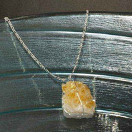 Drussy Crystal Necklace with genuine yellow druse crystal pendant wrapped in silver wire on silver-plated chain