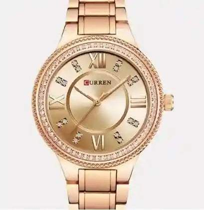 Cassandra Classic Watch elegant gold tone women's wristwatch with adjustable metal band and crystal-studded bezel