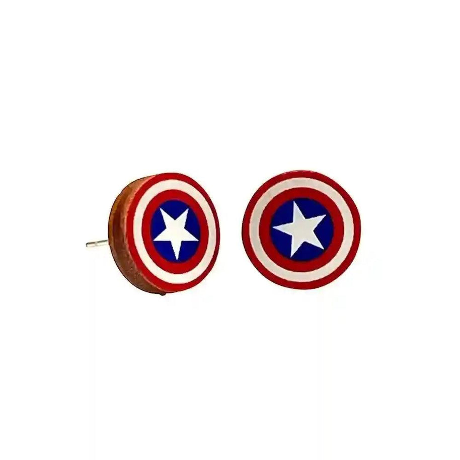 American Shield Wood Studs patriotic lightweight hypoallergenic wooden earrings with silver-plated brass posts