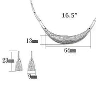Rhodium CZ Jewelry Set with necklace and earrings featuring clear cubic zirconia and rhodium plating, elegant and durable design with dimensions displayed.