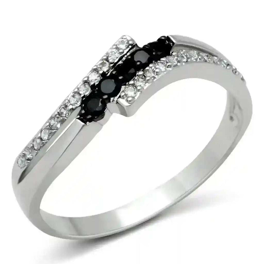 Jet Black CZ Statement Ring with sparkling cubic zirconia and durable rhodium plated brass band