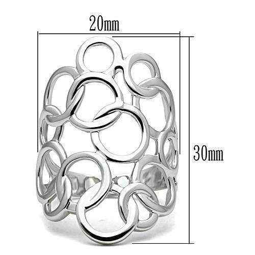 Rhodium minimalist ring with polished finish and open circular design, 20mm width and 30mm height, lightweight and stylish accessory