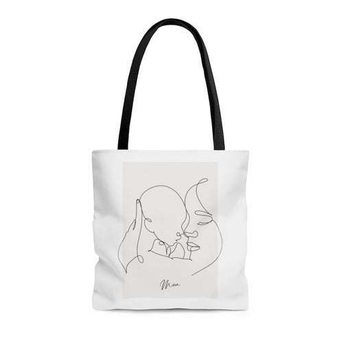 Mom and I medium shopper tote bag with artsy double-sided print and black handles