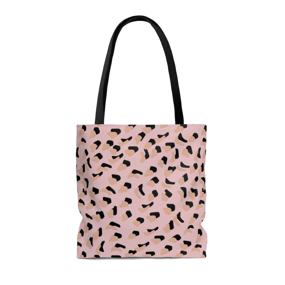 Pink leopard print medium shopper tote bag with black handles and lining