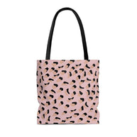 Pink leopard print medium shopper tote bag with black handles and lining