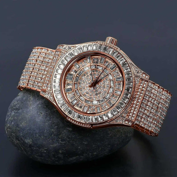 Gold Gallant CZ Watch with gold-tone finish and dazzling cubic zirconia crystals on bezel and band