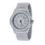 Gallant CZ Steel Watch with cubic zirconia stones, rhodium-plated alloy case, solid steel bracelet, and Japanese movement