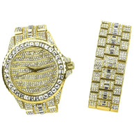 Monarch Bling Watch - Bracelet Set in gold with cubic zirconia and rhinestone wave pattern