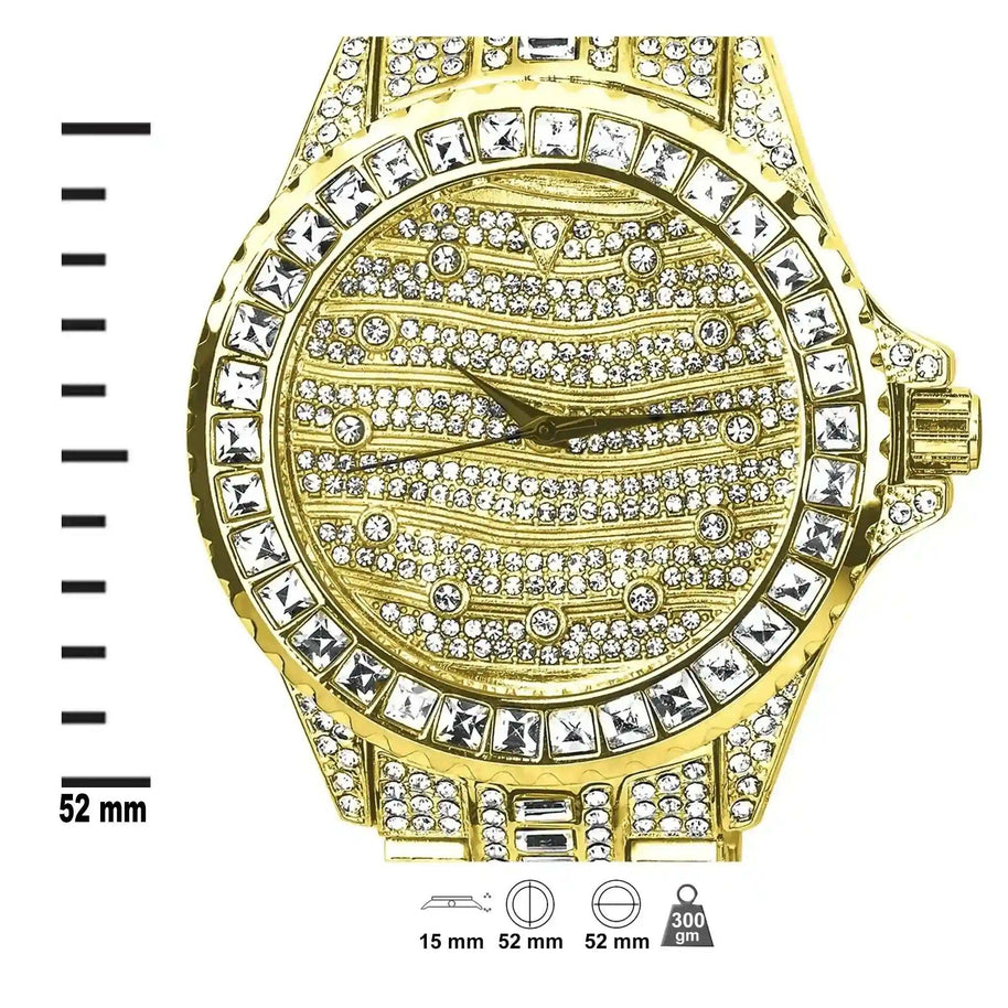 Monarch Bling Watch - Bracelet Set gold tone watch with cubic zirconia wave pattern and rhinestones