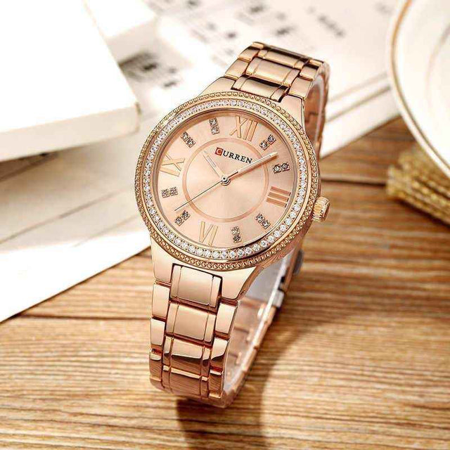 Cassandra Classic Watch rose gold women's timepiece with adjustable metal links and crystal-accented dial
