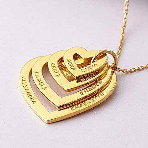 Gold Grandma Heart Name Necklace with four interlocked hearts engraved with personalized names