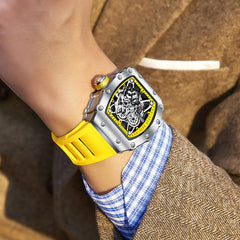 ONOLA Watch Automatic RX-Series with yellow silicone strap and alloy case on wrist
