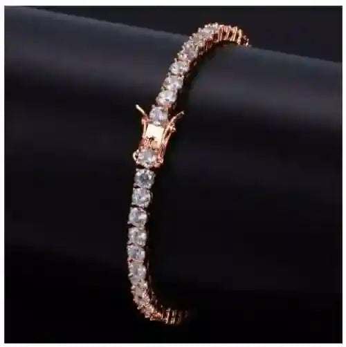Rock 4 mm CZ Tennis Bracelet with hand-set AAA cubic zirconia stones and durable brass construction in a classic elegant design
