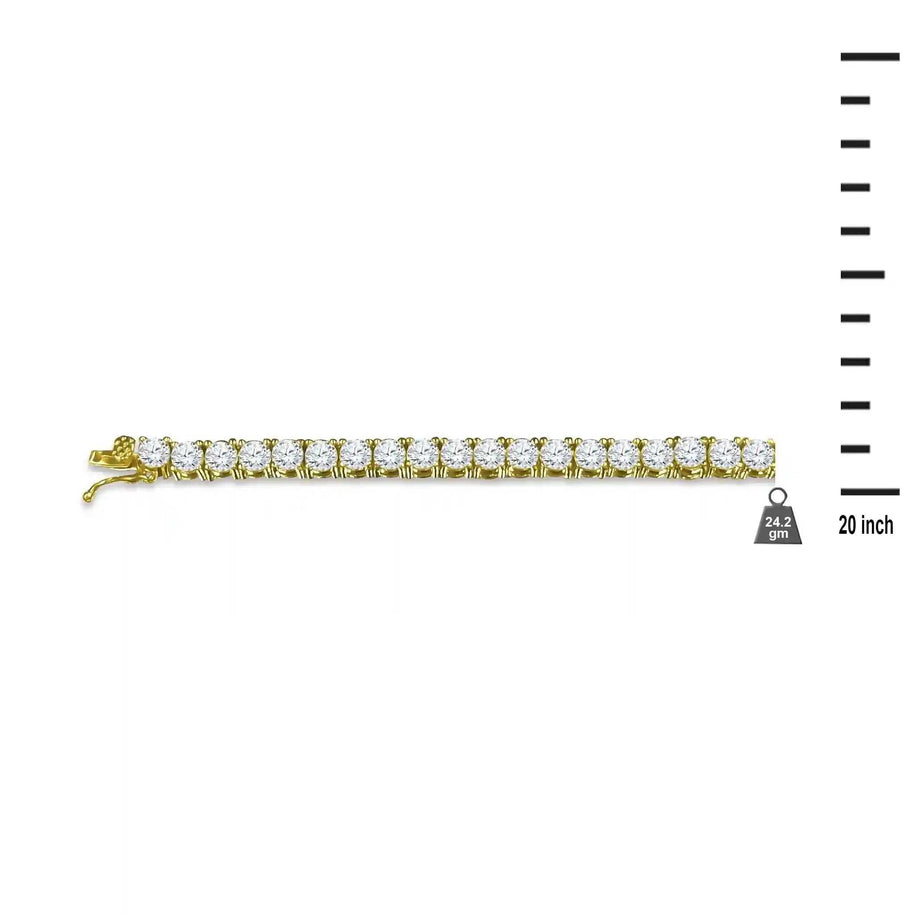 Gold 3 mm CZ tennis chain with gold-tone plating and prong-set cubic zirconia stones, 20-inch length, lightweight and elegant design.
