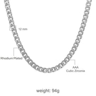 13 mm iced Cuban chain rhodium plated with AAA cubic zirconia stones and bold shine