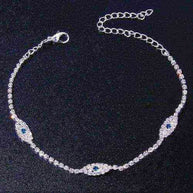 Vintage Evil Eye Crystal Anklet with silver plating, cubic zirconia stones, and adjustable chain