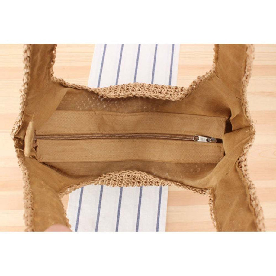 Casual Summer Shoulder Beach Bag with roomy straw design and zippered interior pocket