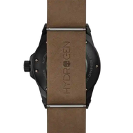 Sportivo Black - Rose Gold Watch with brown leather strap and matte black case back showing Hydrogen logo