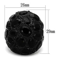 Black spherical CZ Accent Ring with multiple faceted black stones measuring 26mm by 29mm