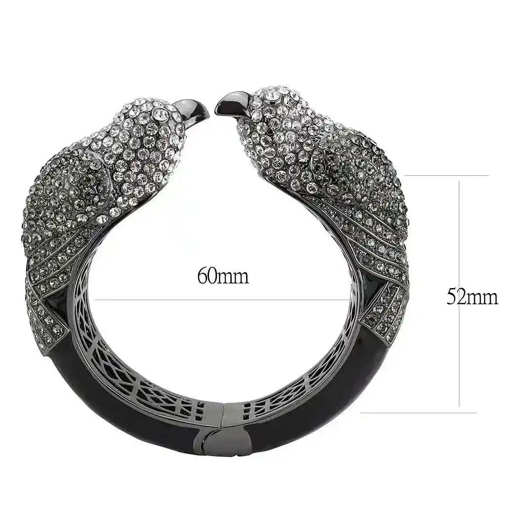 Ruthenium Crystal Multi-Color Bangle with bird design and sparkling crystals in a tarnish-resistant ruthenium-plated brass frame
