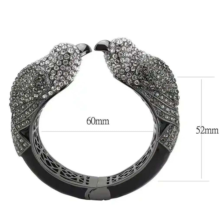 Ruthenium Crystal Multi-Color Bangle with bird design and sparkling crystals in a tarnish-resistant ruthenium-plated brass frame