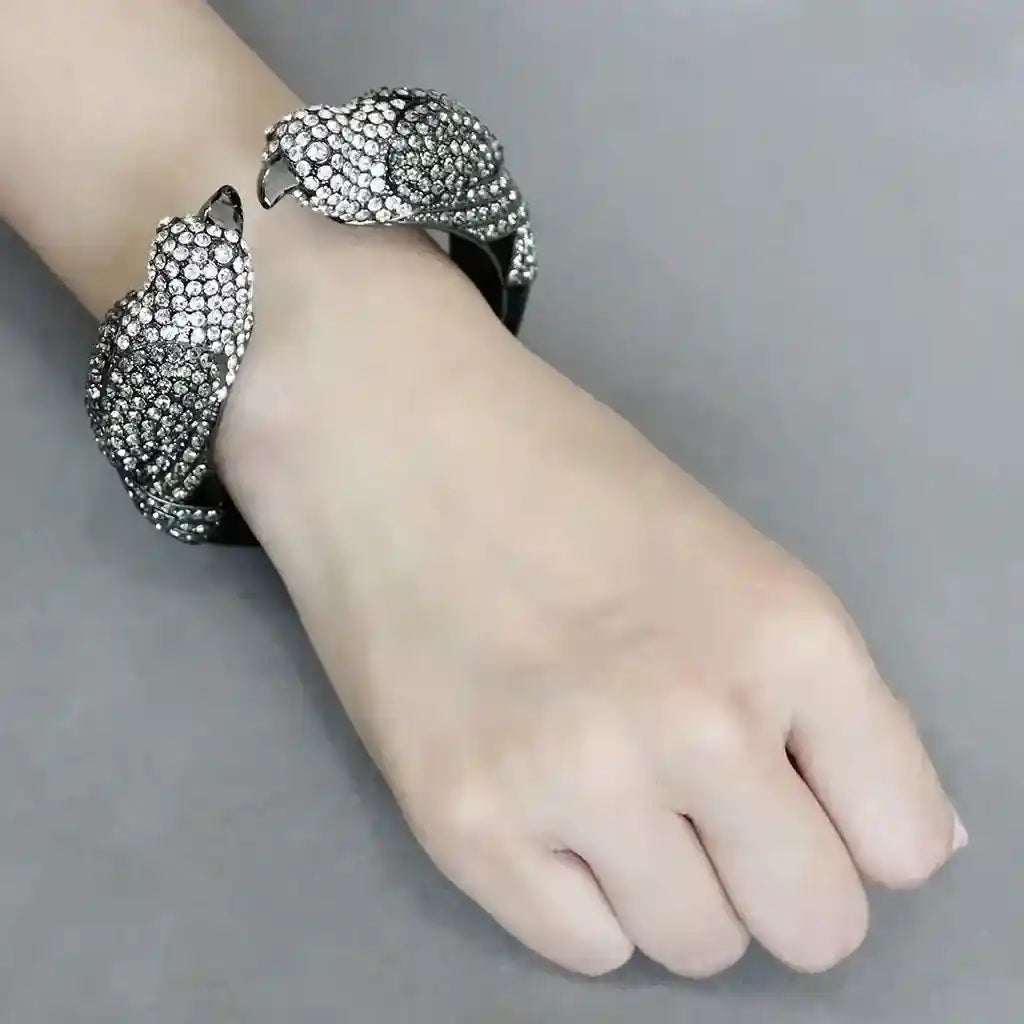 ruthenium crystal multi-color bangle with sparkling crystals on wrist