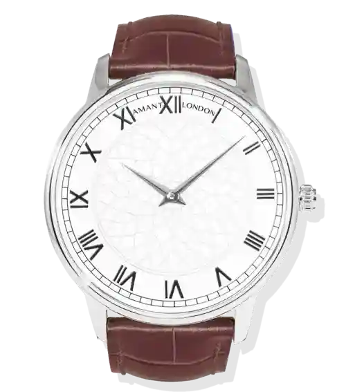 London Ultra-Thin Watch with ultra-slim stainless steel case, sapphire crystal, and brown Italian calfskin strap