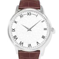 London Ultra-Thin Watch with ultra-slim stainless steel case, sapphire crystal, and brown Italian calfskin strap