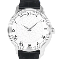 London Ultra-Thin Watch with silver stainless steel case, Roman numeral dial, and black Italian calfskin strap
