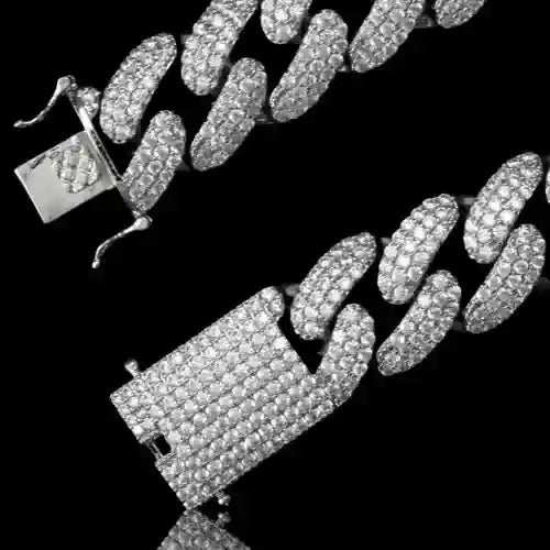 Close-up of Stallion Iced 18 mm Cuban Chain with hand-set AAA cubic zirconia stones on a brass copper alloy link design