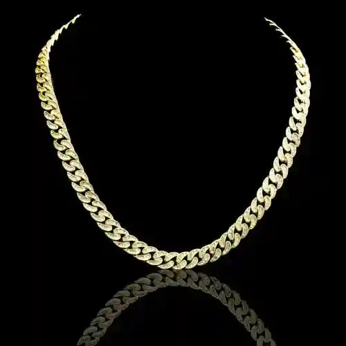 Gold Crystal Cuban Chain 8 mm gold plated brass with crystal iced Cuban links necklace