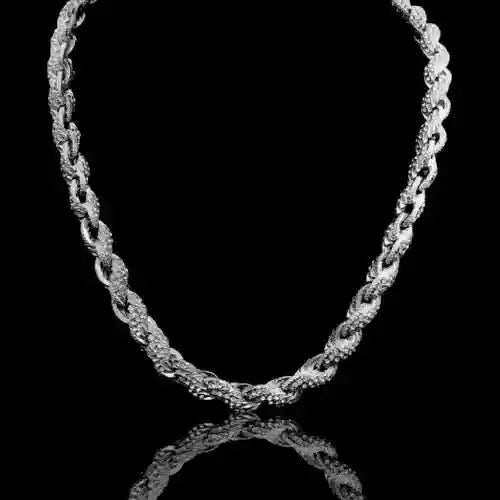 Hawser 10 mm iced rope chain necklace with dazzling rhinestone crystals and silver-tone finish on black background