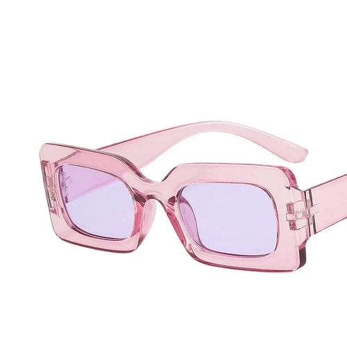 Pink vintage rectangle sunglasses with UV400 resin lenses and polycarbonate frame for women