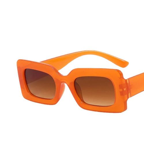 Orange vintage rectangle sunglasses for women with UV400 resin lenses and polycarbonate frame