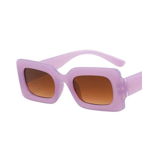 Women's vintage rectangle sunglasses with purple polycarbonate frame and UV400 resin lenses