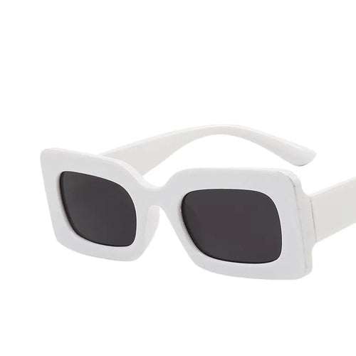 White vintage rectangle sunglasses for women with UV400 resin lenses and polycarbonate frame.