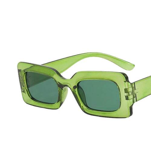Green vintage rectangle sunglasses for women with UV400 resin lenses and polycarbonate frame