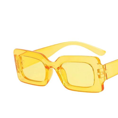 Yellow vintage rectangle sunglasses with square polycarbonate frame and UV400 resin lenses for women