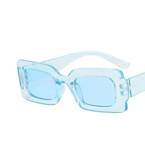 Blue vintage rectangle sunglasses for women with UV400 resin lenses and polycarbonate frame