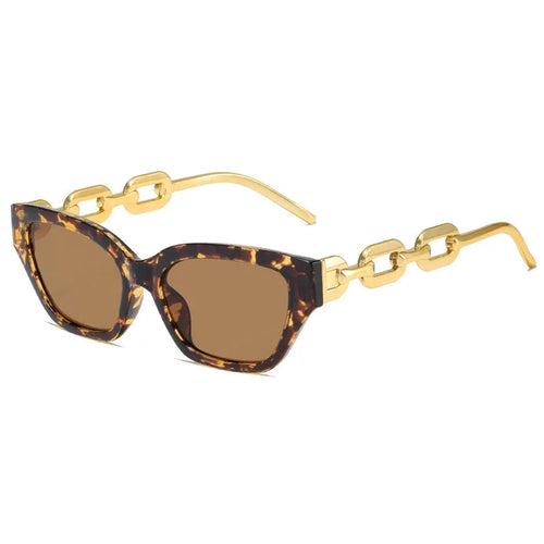 Fashion Cat Eye Sunglasses with tortoiseshell frame and gold chain temples